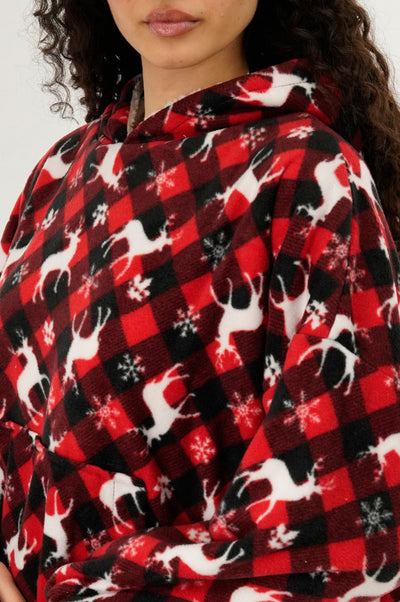 Canada Weather Gear Festive Print Oversided Hooded Pajama Top - Red - Womens Pajamas - Canada Weather Gear
