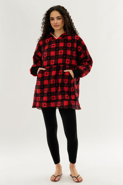 Canada Weather Gear Plaid Oversided Hooded Pajama Top - Red - Womens Pajamas - Canada Weather Gear