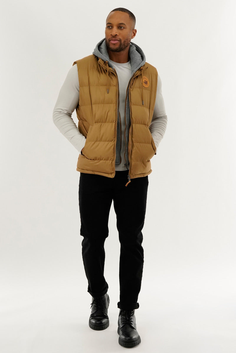 Canada Weather Gear Hooded Puffer Vest - Camel - Mens Vests - Canada Weather Gear