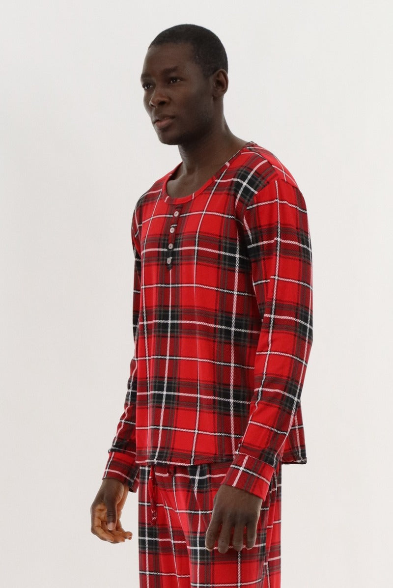 Canada Weather Gear Long Sleeve Printed Pajama Top - Red - Mens Pajamas - Canada Weather Gear