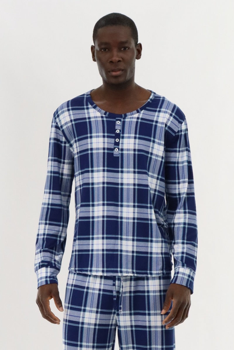 Canada Weather Gear Long Sleeve Printed Pajama Top - Blue - Mens Pajamas - Canada Weather Gear