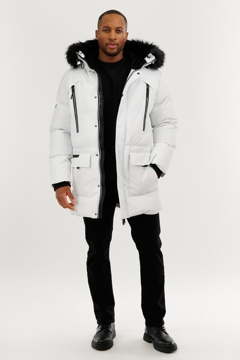 Canada Weather Gear Faux Fur Backpack Strap Parka Jacket - White - Mens Parka Jackets - Canada Weather Gear