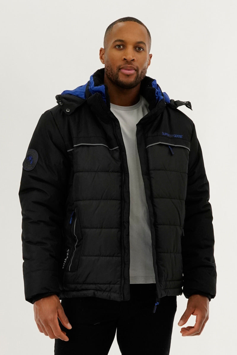 Super Triple Goose Contrast Lining Puffer Bomber Jacket - Blue - Mens Bomber Jackets - Canada Weather Gear