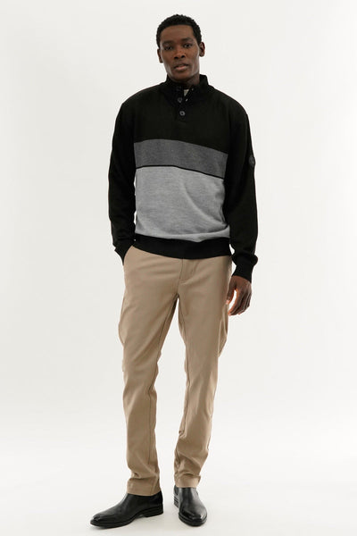 Canada Weather Gear Button Up Colour Block Pullover Sweater - Grey - Mens Pullover Sweaters - Canada Weather Gear