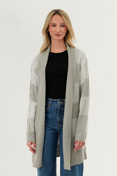 Canada Weather Gear Plaid Fold Over Wrap Cardigan - Grey - Womens Cardigans - Canada Weather Gear