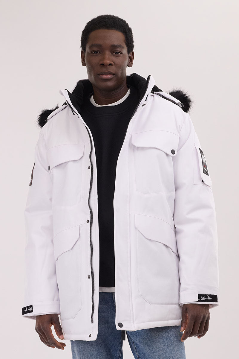 Super Triple Goose Faux Fur Lined Parka Jacket - White