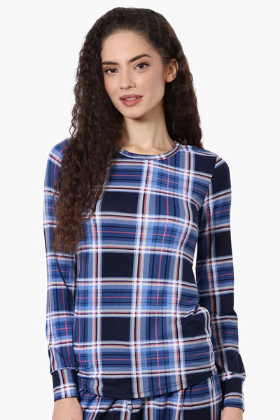 Canada Weather Gear Plaid Crewneck Pajama Top - Blue - Womens Pajamas - Canada Weather Gear