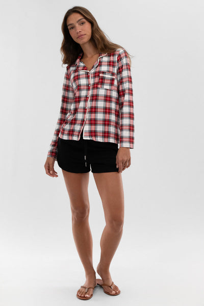 Canada Weather Gear Plaid Button Down Pajama Top - White - Womens Pajamas - Canada Weather Gear