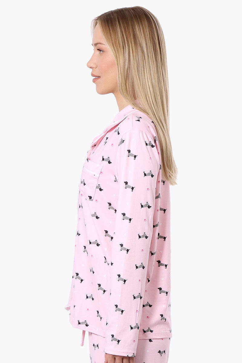 Canada Weather Gear Dachshund Pattern Button Down Pajama Top - Pink - Womens Pajamas - Canada Weather Gear