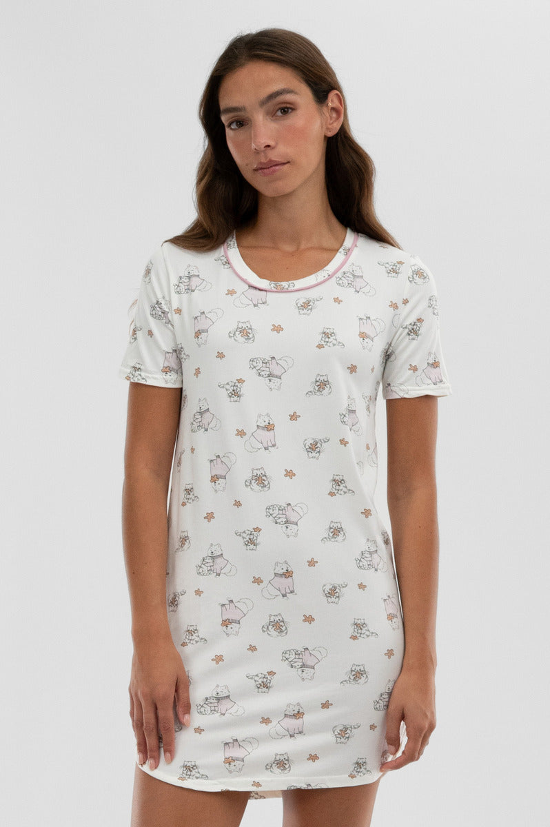 Canada Weather Gear Dog Print Tunic Pajama Top - White - Womens Pajamas - Canada Weather Gear