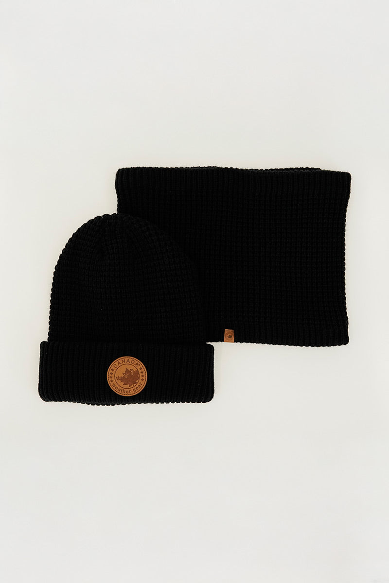 Canada Weather Gear Two Piece Set Gaiter and Hat - Black - Mens Hats - Canada Weather Gear