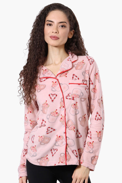 Canada Weather Gear Button Down Festive Pattern Pajama Top - Pink - Womens Pajamas - Canada Weather Gear