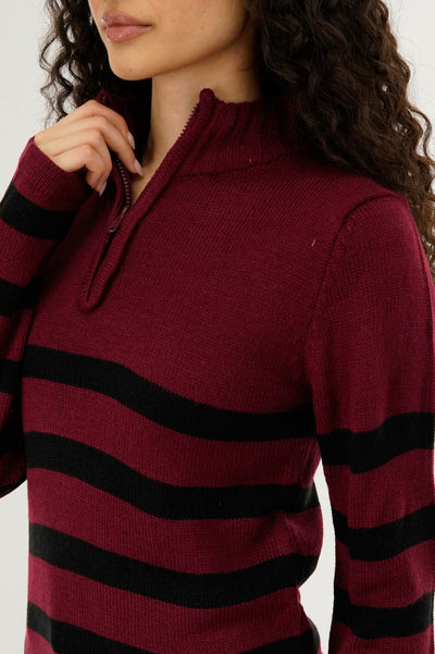 Canada Weather Gear Striped Half Zip Pullover Sweater - Burgundy - Womens Pullover Sweaters - Canada Weather Gear
