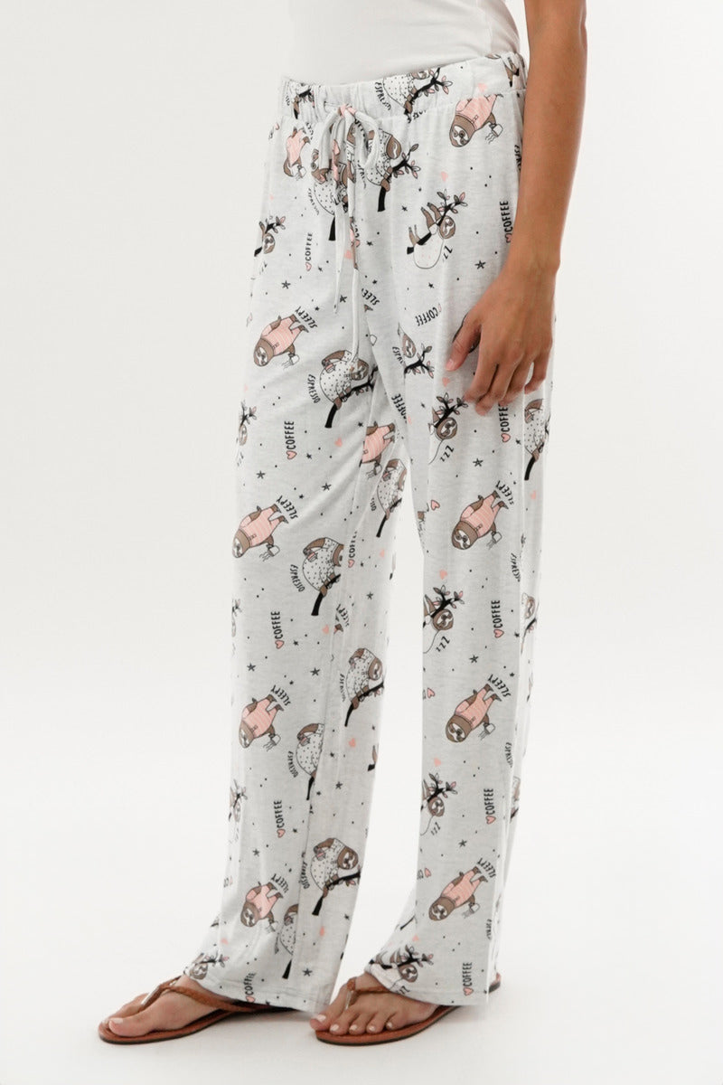 Canada Weather Gear Sloth Print Wide Leg Pajama Pants - Grey - Womens Pajamas - Canada Weather Gear