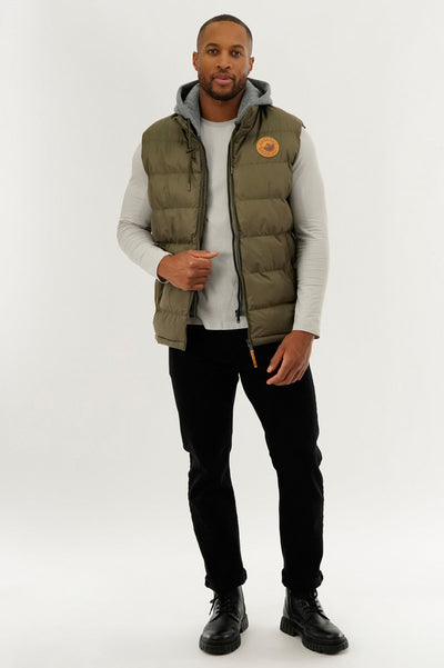 Canada Weather Gear Hooded Puffer Vest - Olive - Mens Vests - Canada Weather Gear