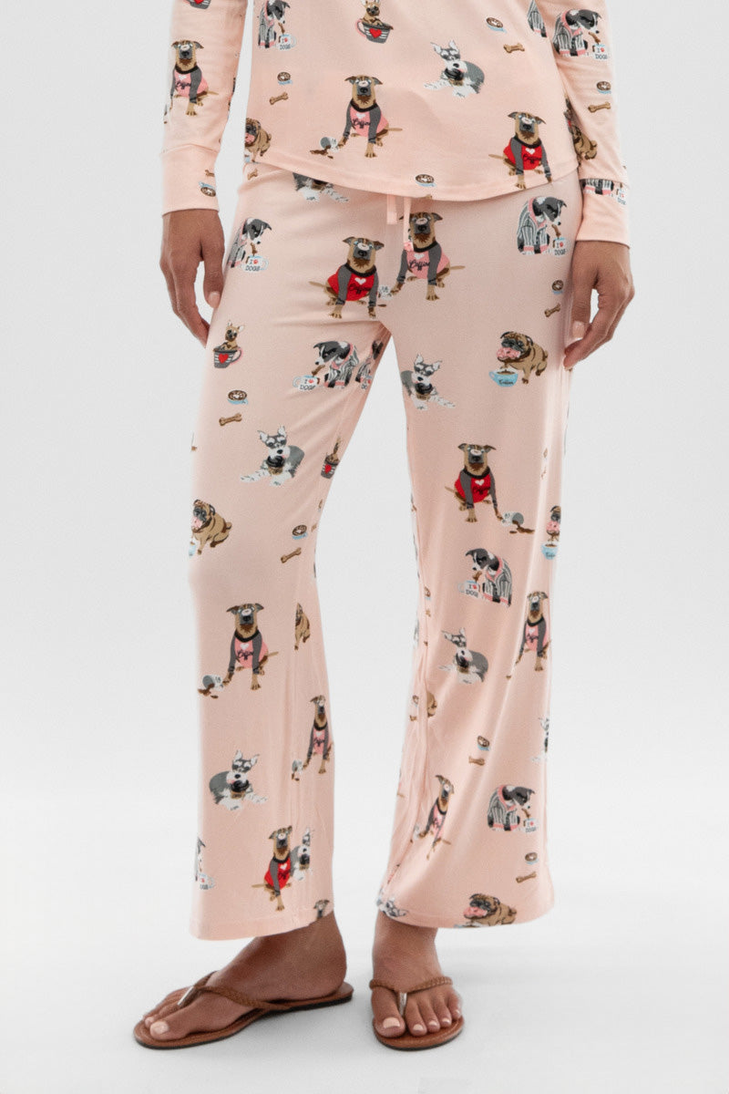 Canada Weather Gear Dog Print Wide Leg Pajama Pants - Blush - Womens Pajamas - Canada Weather Gear