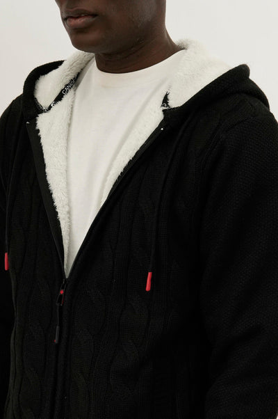 Canada Weather Gear Cable Knit Zip Up Hoodie - Black - Mens Hoodies & Sweatshirts - Canada Weather Gear