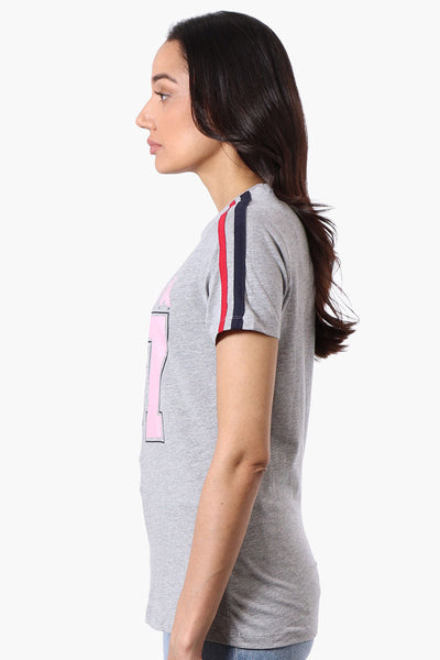 Canada Weather Gear 67 Print Stripe Detail Tee - Grey - Womens Tees & Tank Tops - Canada Weather Gear
