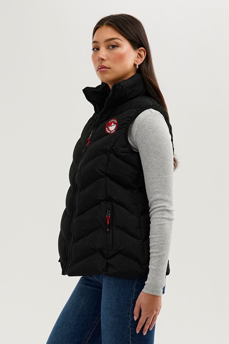 Canada Weather Gear Chevron Bubble Vest - Black - Womens Vests - Canada Weather Gear