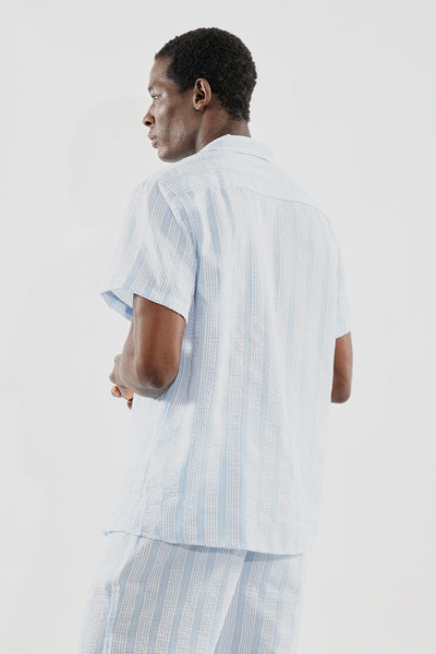 Canada Weather Gear Vintage Striped Button Up Camp Collar Casual Shirt - Blue - Mens Casual Shirts - Canada Weather Gear