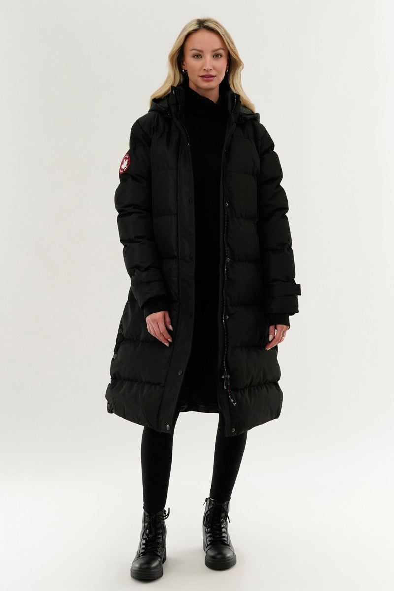 Canada Weather Gear Quilted Maxi Parka Jacket - Black - Womens Parka Jackets - Canada Weather Gear