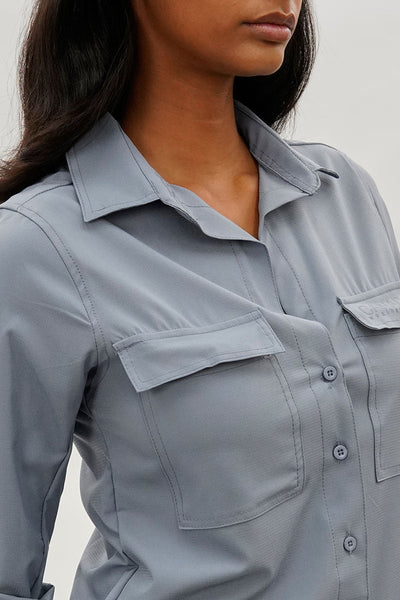 Canada Weather Gear Button Up Ripstop Utility Shirt - Grey - Womens Shirts & Blouses - Canada Weather Gear