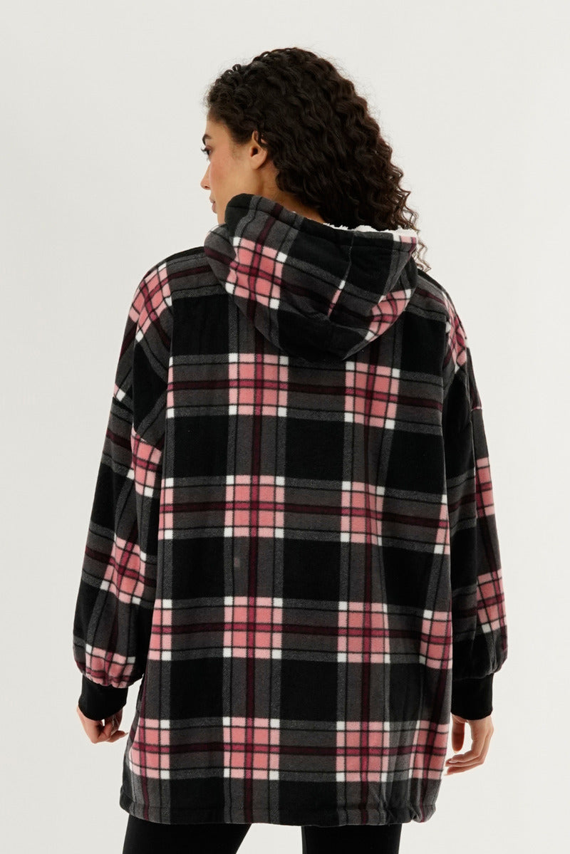 Canada Weather Gear Plaid Oversided Hooded Pajama Top - Black - Womens Pajamas - Canada Weather Gear