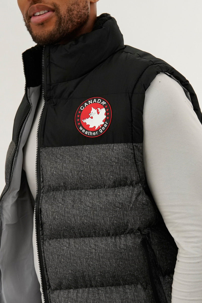 Canada Weather Gear Colour Block Puffer Vest - Grey - Mens Vests - Canada Weather Gear