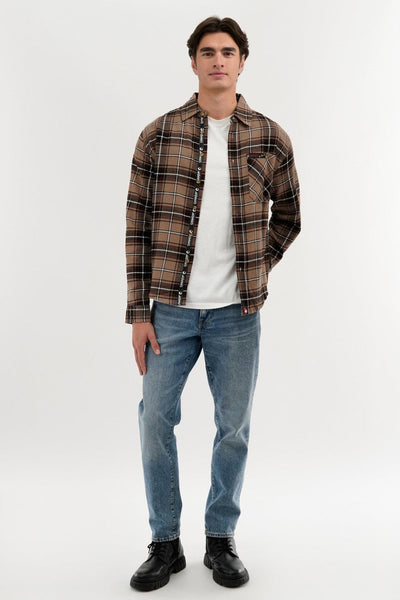 Canada Weather Gear Flannel Button Up Casual Shirt - Taupe - Mens Casual Shirts - Canada Weather Gear