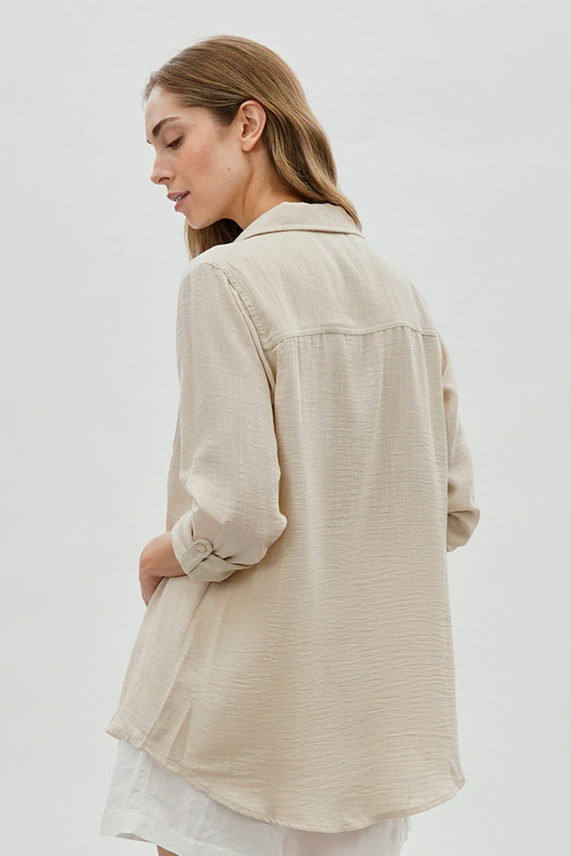 Super Triple Goose Vintage Textured Button Up Shirt - Beige - Womens Shirts & Blouses - Canada Weather Gear