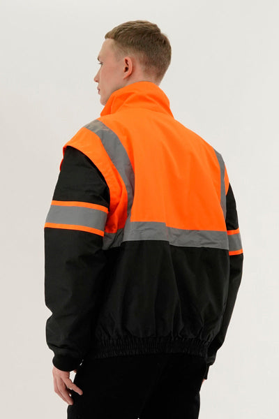 Canada Work Gear Hi-Vis Colour Block Bomber Jacket - Orange - Mens Bomber Jackets - Canada Weather Gear
