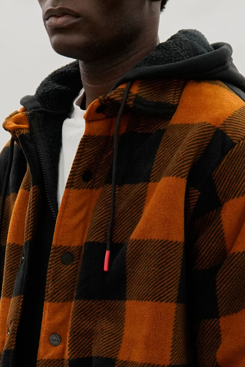 Canada Weather Gear Plaid Sherpa Lined Lightweight Jacket - Orange