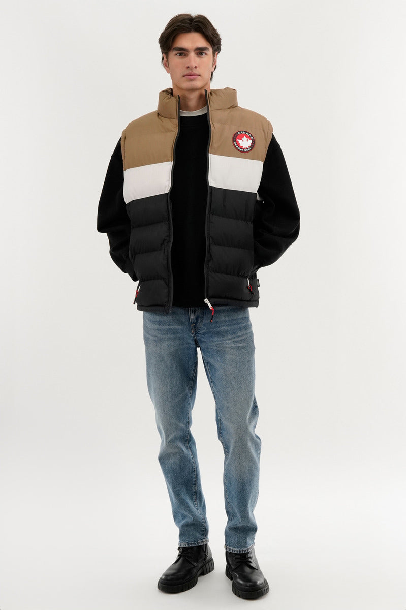 Canada Weather Gear Colour Block Puffer Vest - Beige - Mens Vests - Canada Weather Gear