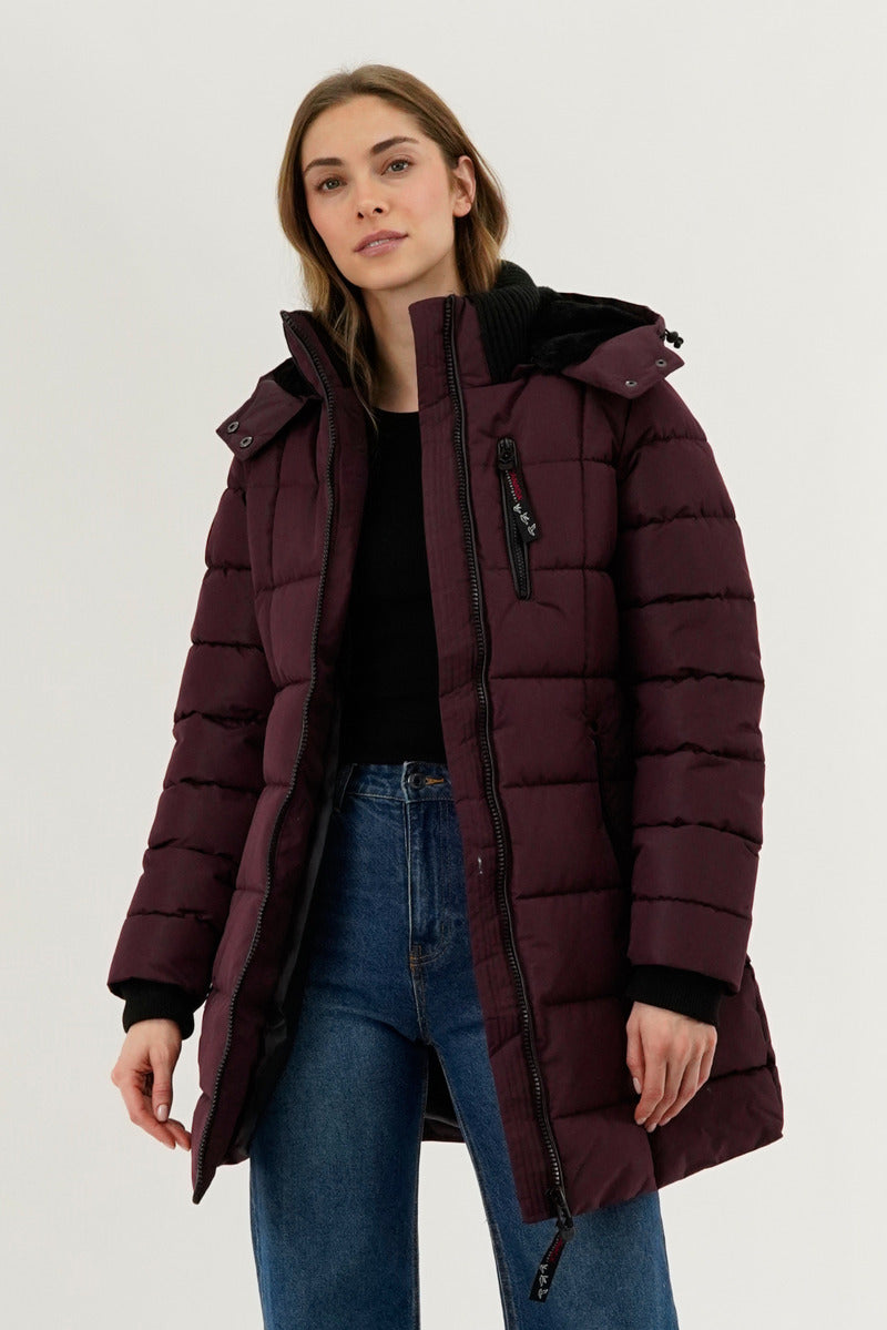 Canada Weather Gear Square Quilted Parka Jacket - Burgundy