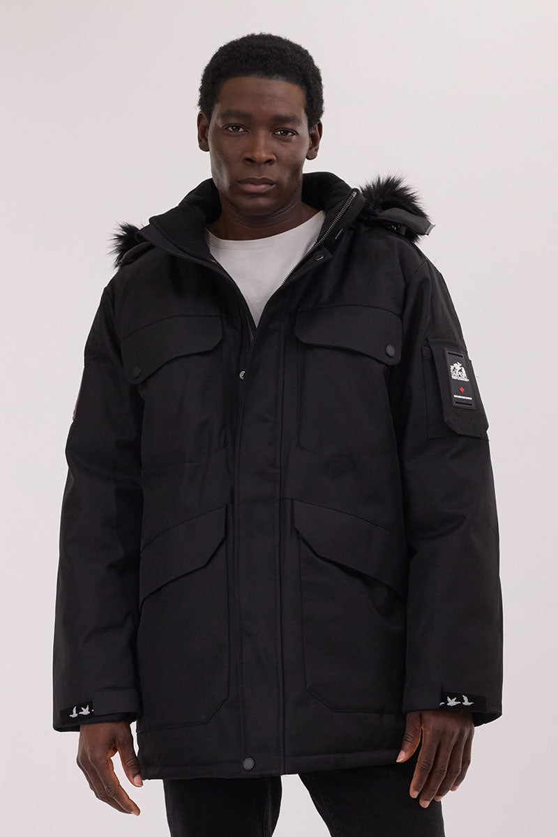 Super Triple Goose Faux Fur Lined Parka Jacket - Black