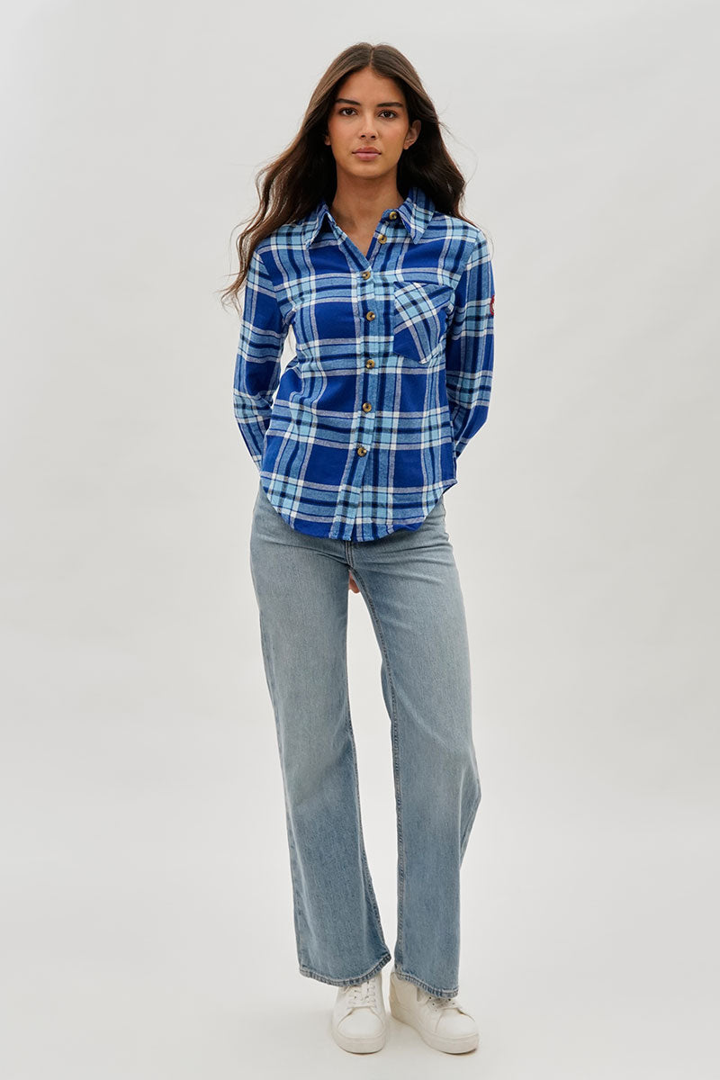 Canada Weather Gear Button Up Flannel Shirt - Blue - Womens Shirts & Blouses - Canada Weather Gear