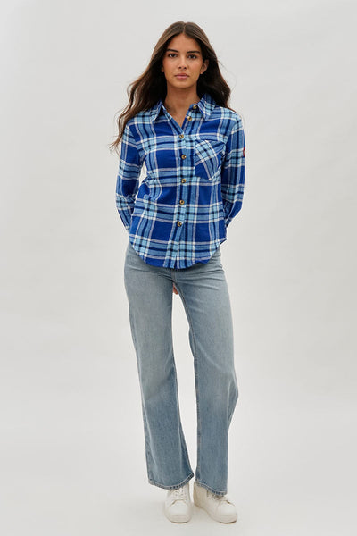 Canada Weather Gear Button Up Flannel Shirt - Blue - Womens Shirts & Blouses - Canada Weather Gear
