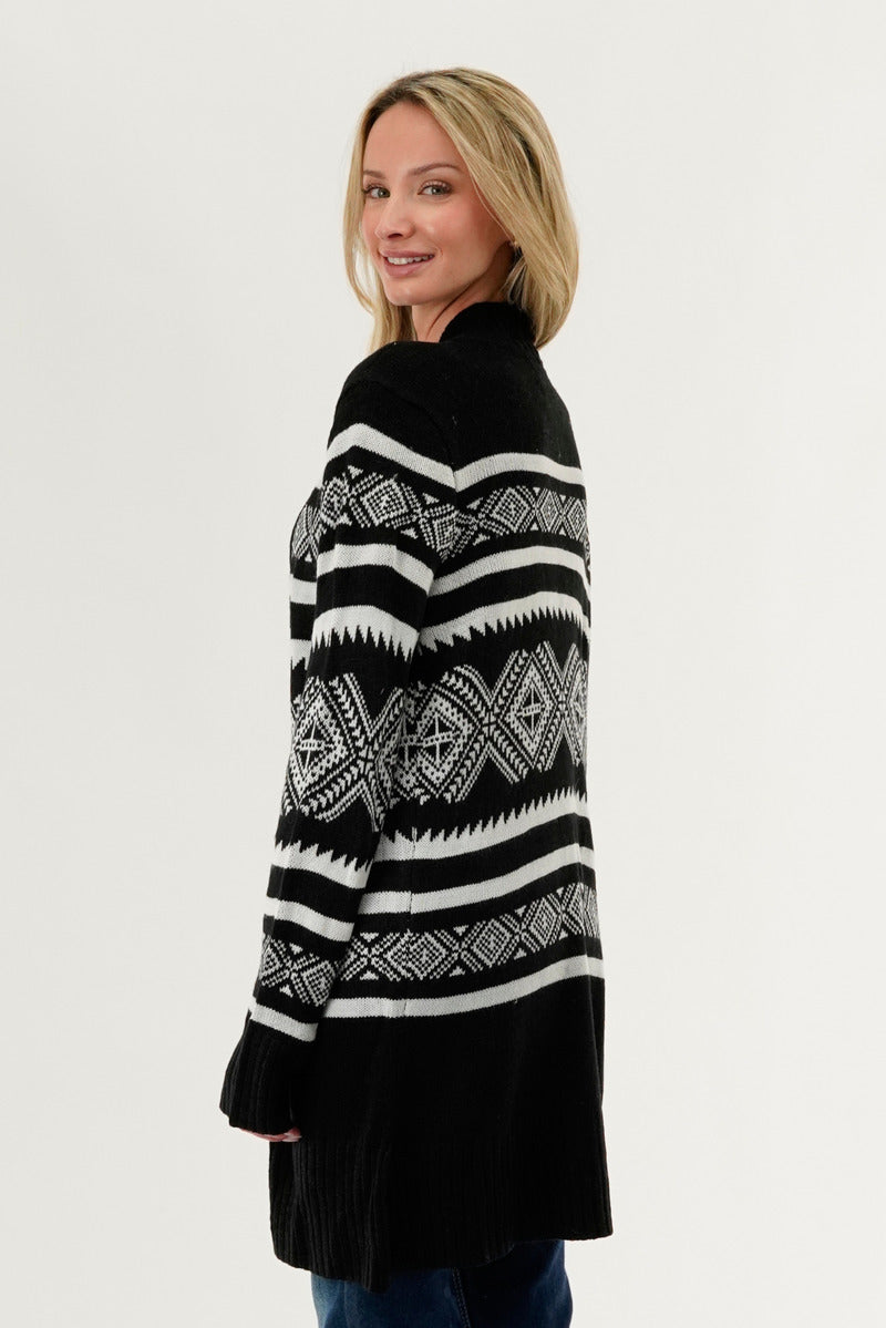 Canada Weather Gear Fair Isle Print Cardigan - Black - Womens Cardigans - Canada Weather Gear