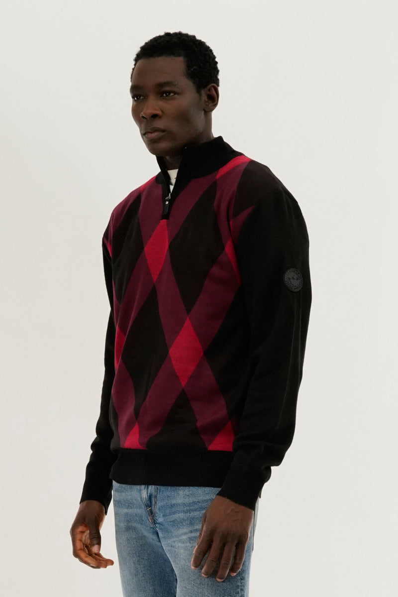 Canada Weather Gear Argyle Print 1/4 Zip Pullover Sweater - Red - Mens Pullover Sweaters - Canada Weather Gear