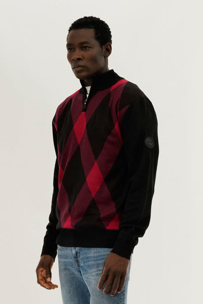 Canada Weather Gear Argyle Print 1/4 Zip Pullover Sweater - Red - Mens Pullover Sweaters - Canada Weather Gear