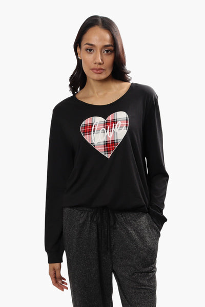 Cuddly Canuckies Plaid Love Print Pajama Top - Black - Womens Pajamas - Canada Weather Gear