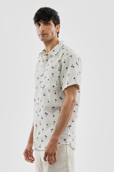 Canada Weather Gear Vintage Striped Palm Tree Pattern Button Up Casual Shirt - Beige - Mens Casual Shirts - Canada Weather Gear