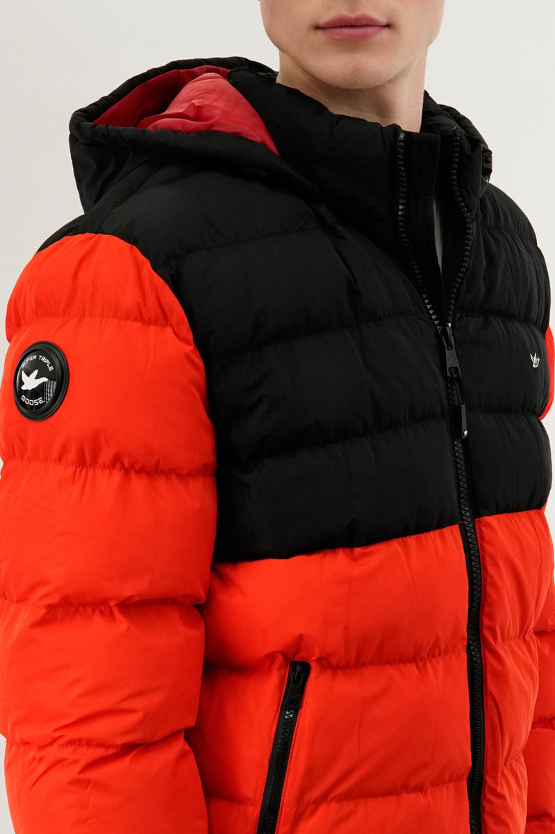 Super Triple Goose Colour Block Puffer Bomber Jacket - Orange - Mens Bomber Jackets - Canada Weather Gear