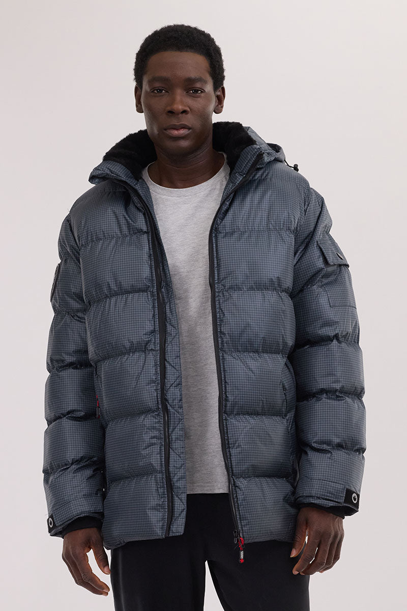 Canada Weather Gear Grid Pattern Puffer Parka Jacket - Blue