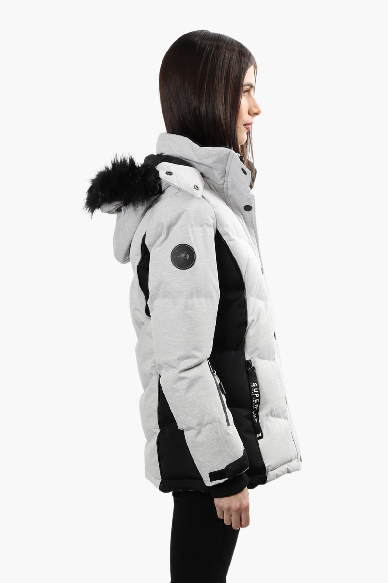 Super Triple Goose Contrast Side Panel Parka Jacket - Grey - Womens Parka Jackets - Canada Weather Gear