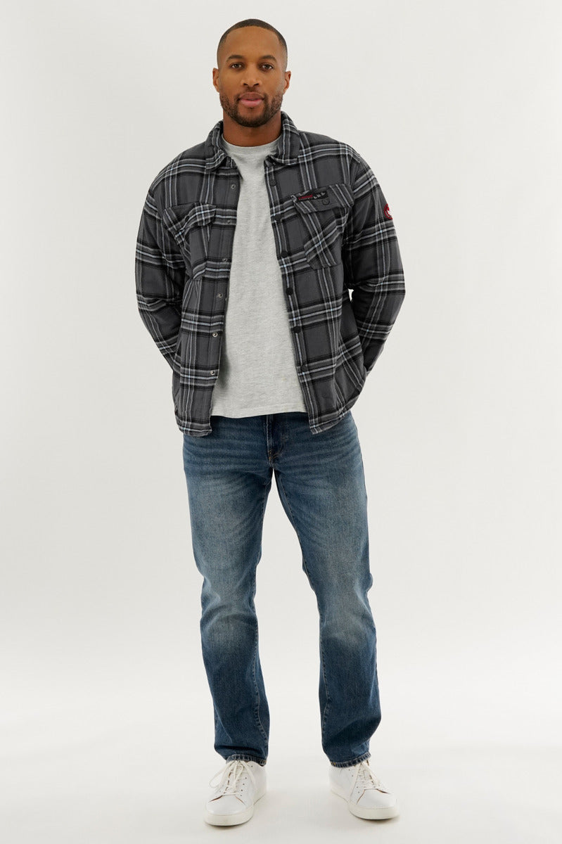 Canada Weather Gear Plaid Plush Lined Lightweight Jacket - Grey - Mens Lightweight Jackets - Canada Weather Gear