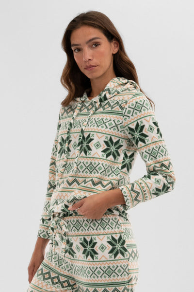 Canada Weather Gear Festive Print Hooded Pajama Top - White - Womens Pajamas - Canada Weather Gear