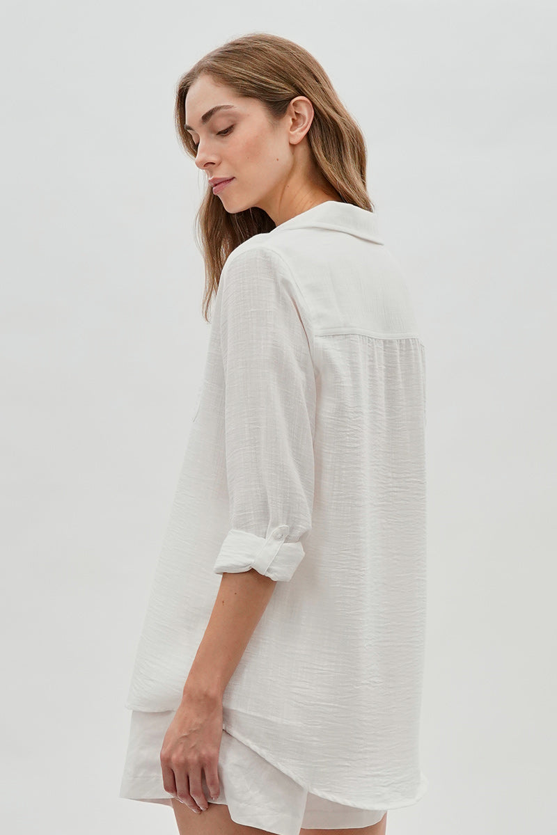 Super Triple Goose Vintage Textured Button Up Shirt - White - Womens Shirts & Blouses - Canada Weather Gear