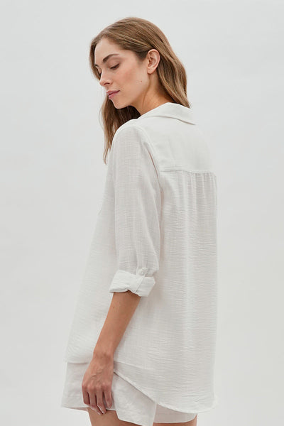 Super Triple Goose Vintage Textured Button Up Shirt - White - Womens Shirts & Blouses - Canada Weather Gear