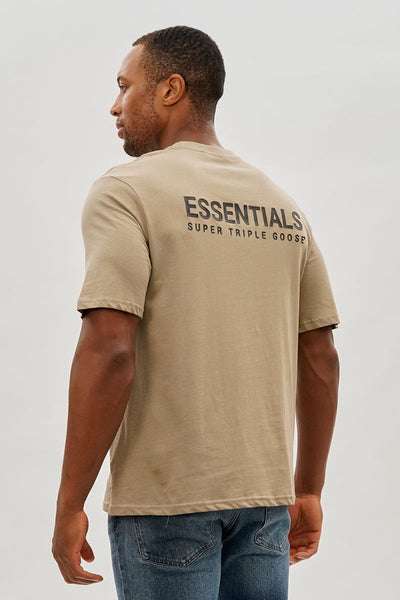 Essentials Super Triple Goose Logo Print Tee - Beige - Mens Tees & Tank Tops - Canada Weather Gear